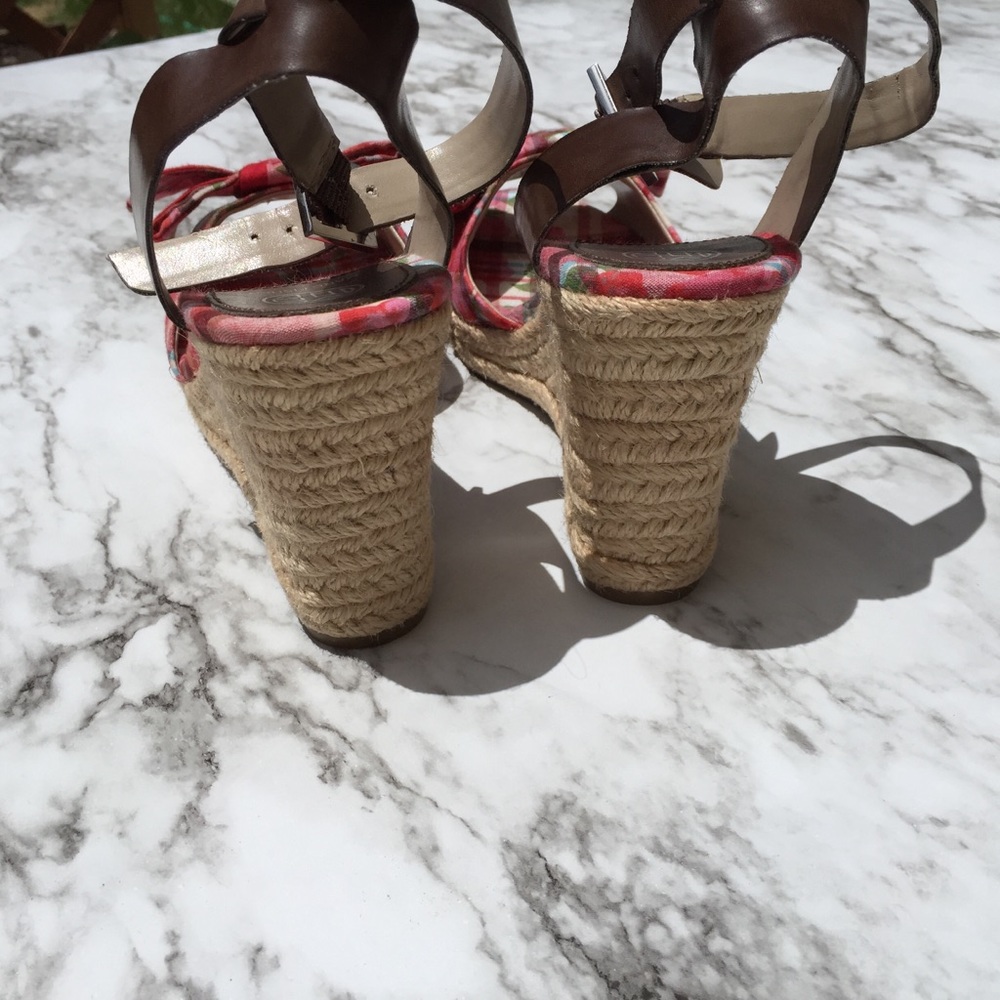 Marc Fisher | red plaid wedge sandals espadrilles - Picture 6 of 7